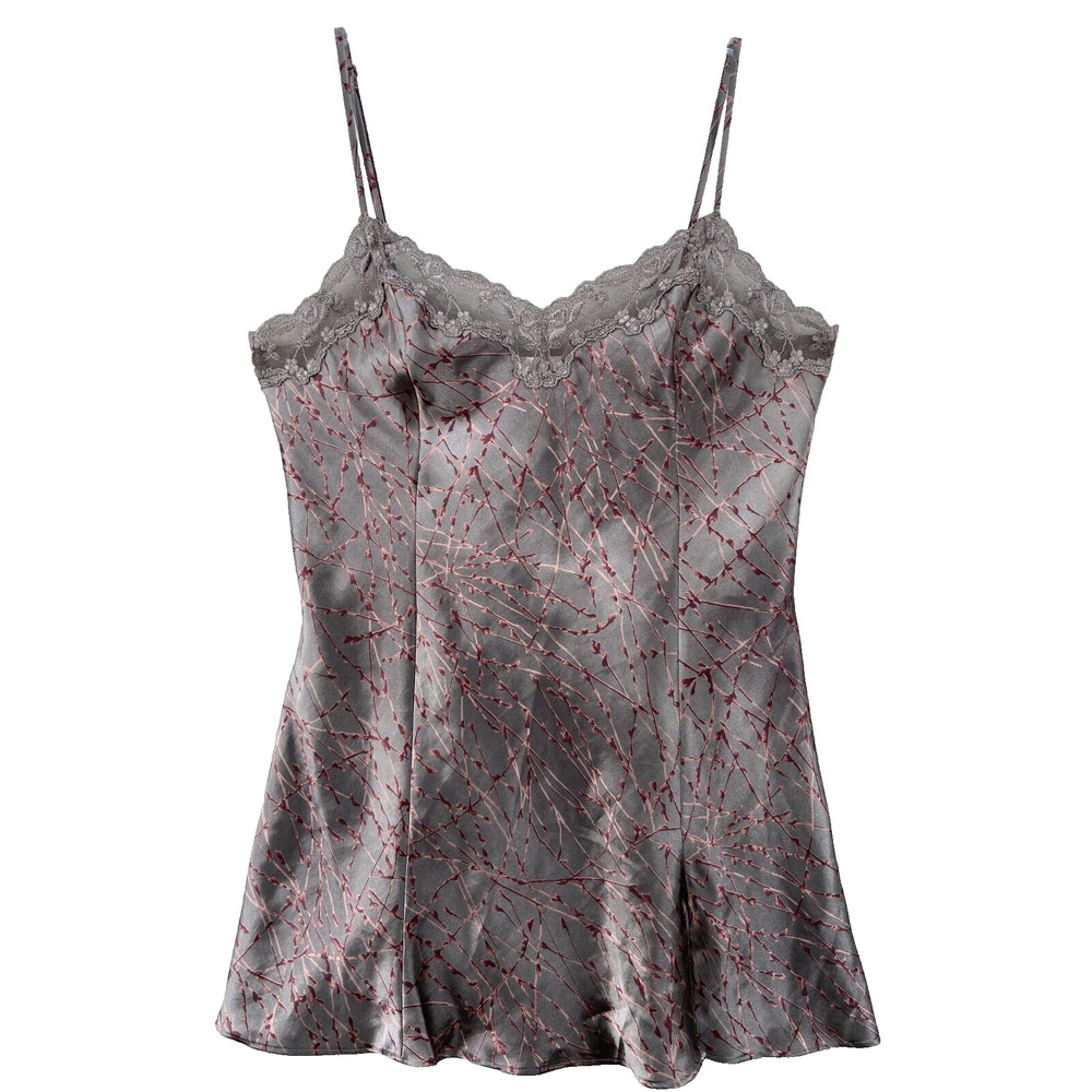 Victoria's Secret Lingerie Gown Sz L Gray Wine Satin Lace Trim‎ Babydoll Sexy